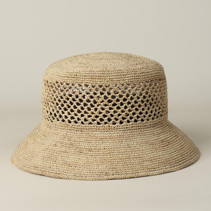 

USPOP Women Raffia Straw Bucket Hat Foldable Breathable Hollow Woven Sun Hat Adjustable Wide Brim Summer Beach Hat M 56-58.5cm