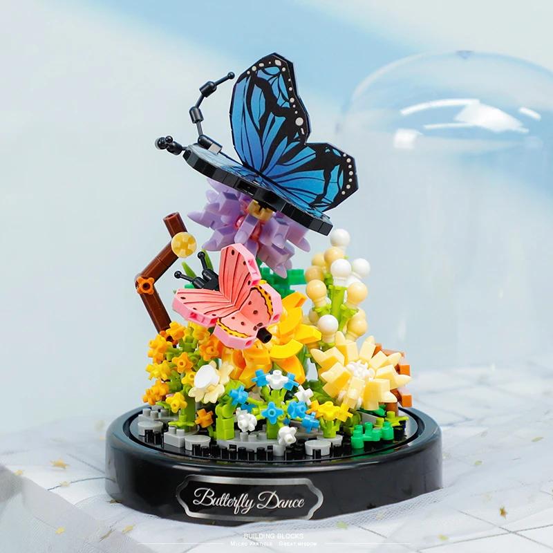 Non-Toxic Micro Building Block Flower With Dust Cover Mini Eternal Life Bouquet Assembling Toys For Kid Brick Ornament Decor Romantic Gift