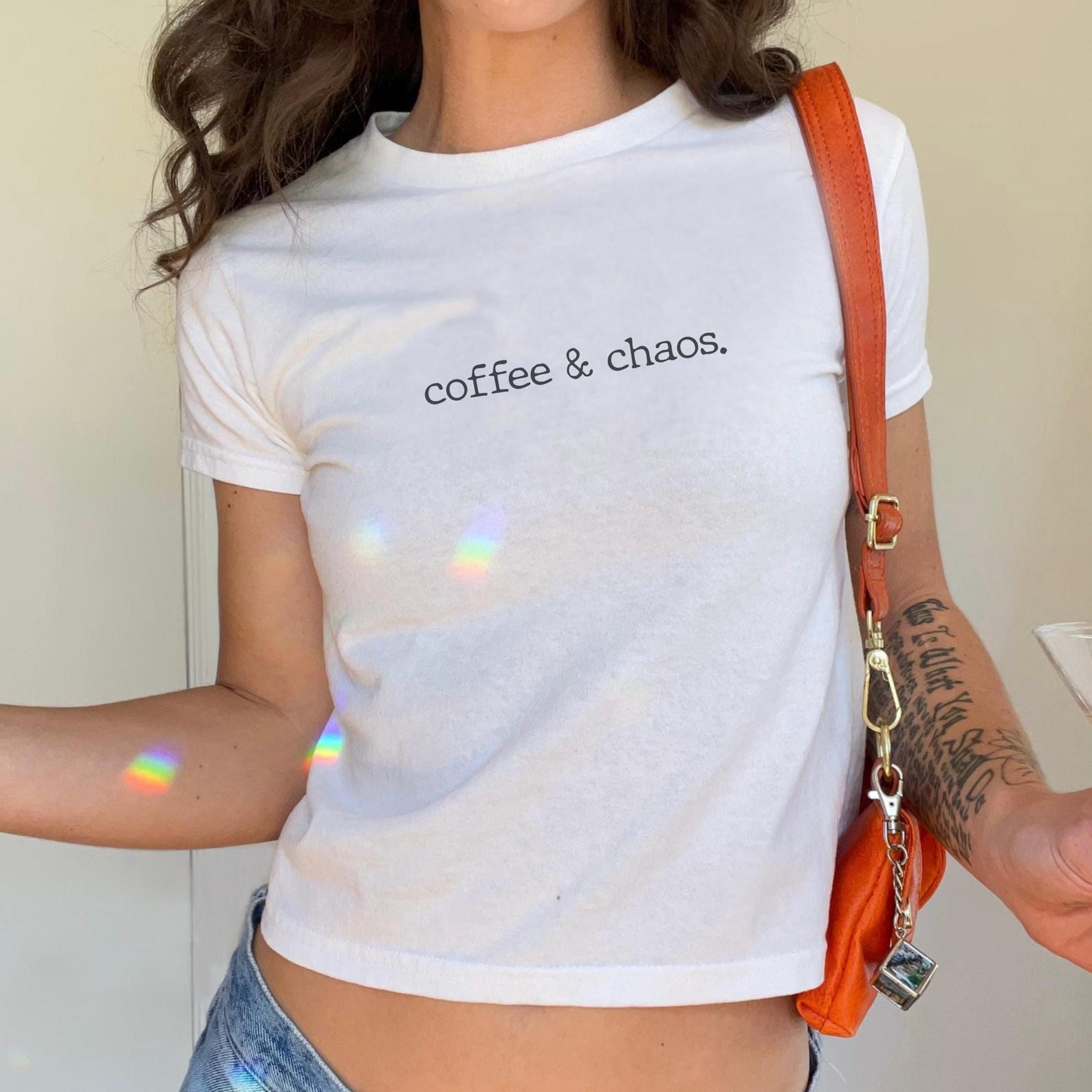 Coffee & Chaos Y2K Baby Tee - 90s Crop Top Style M