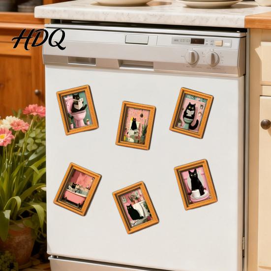 Decorative Photo Holders for Whiteboards Funny Wooden Fridge Magnets Frame Retro Cute Cat Pattern Magnetic Refrigerator Frames Metal Cabinets Locker