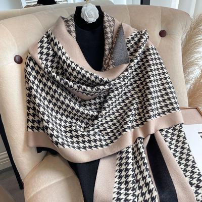 Imitationskaschmirschal Damen Klimaanlagenraum Stola Tausendvogelmuster Jacquard Elegant Langer Schal Kurze Fransen Dekoschals