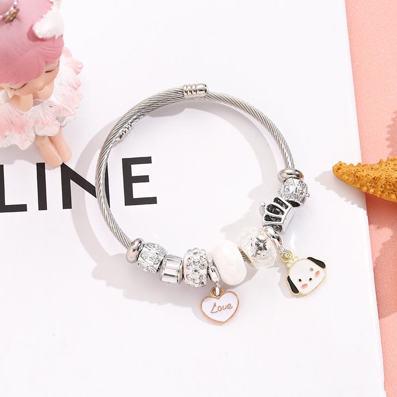 Stainless Steel Cartoon Bracelet With Crystal Pendant Charm Fashion Women's Jewelry Accessory