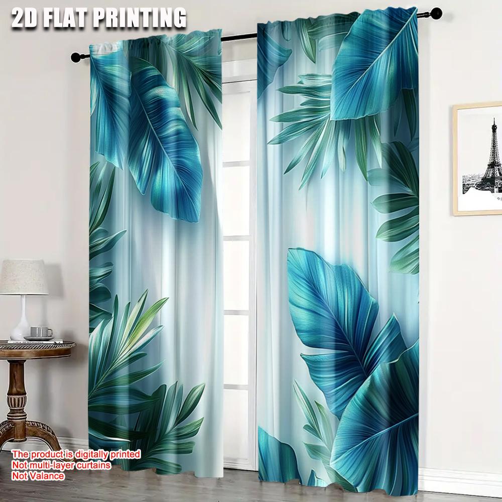 Set Of 2 Upscale Curtains Print Teal Peacock Turquoise Feathers Versatile Polyester Without Rod Decorations Home Use Curtain W100*H70(CM)-Hooks&2PCS