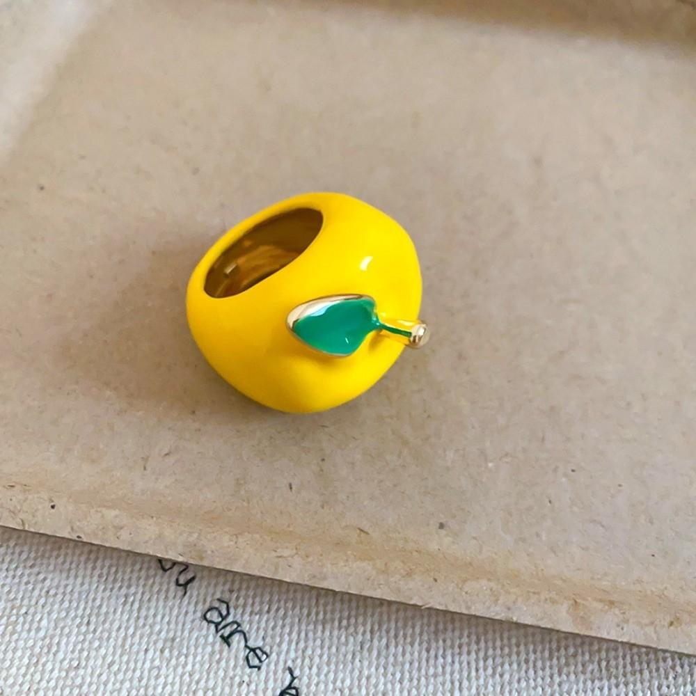 Metal Enamel Fruit Ring Minimalist Vintage Ring Personality Geometric Fruit Ring Party
