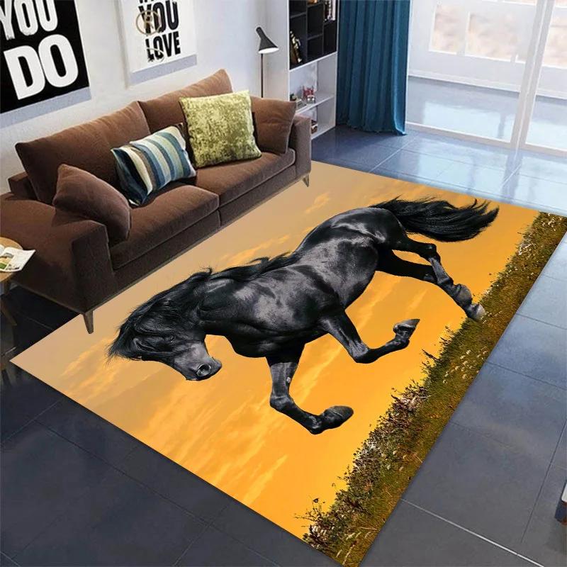 3D Printed Horse Carpets Kids Bedroom Large Animal Area Rugs for Living Room Anti-slip Child Game Soft Floor Mat Home Decoration