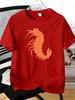 Summer Unisexs Loose Fit T Shirt Minimal Orange Lobster Silhouette Pattern Soft Light White Crew Neck Seafood Lover Streetwear Top