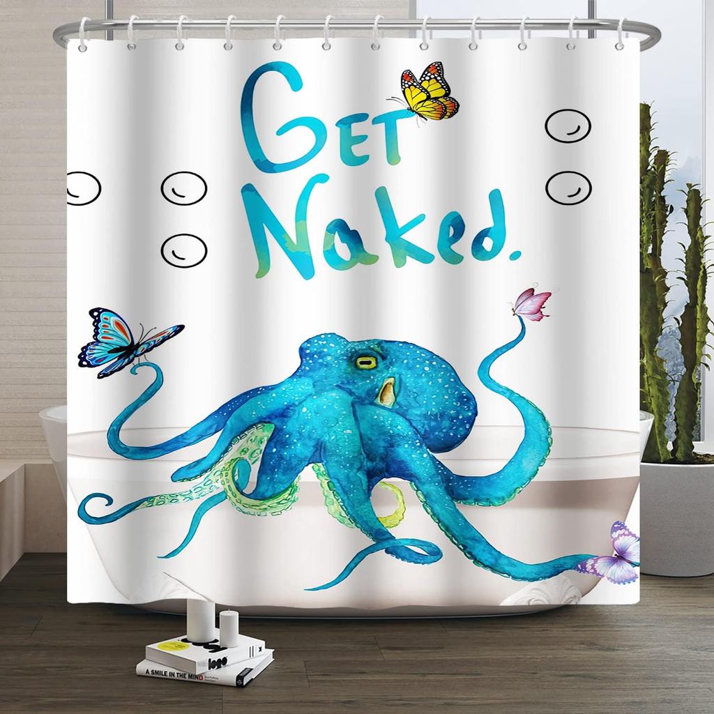 Cute Animal Abstract Style Shower Curtain Cartoon Fun Pet Theme Shower Curtain Children'S Bathroom Decoration With Hook