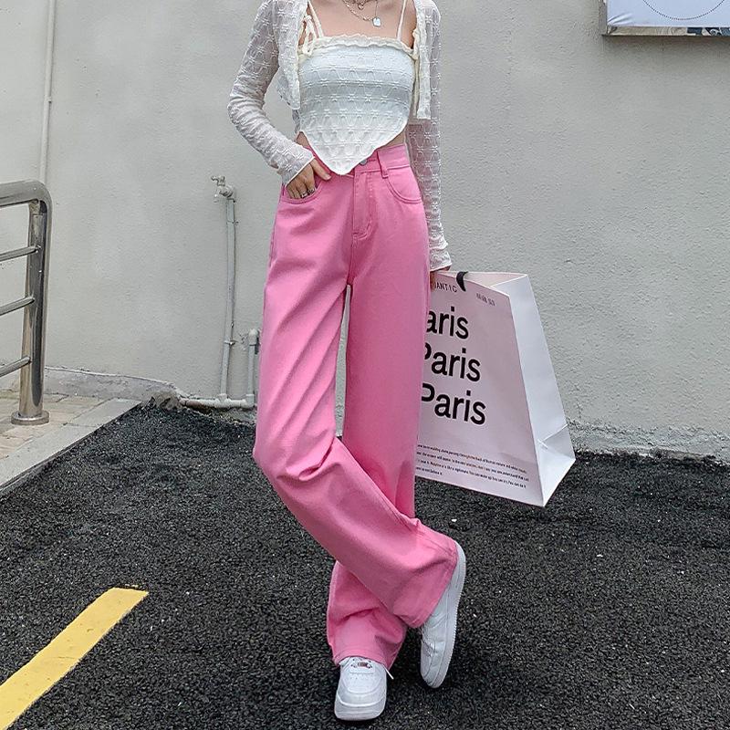 

Джинсы широкого кроя с высокой талией цвета мяты — женская мода 2022 года, длина до пола, облегающий фасон, универсальный и свободный крой Extra Large розовый