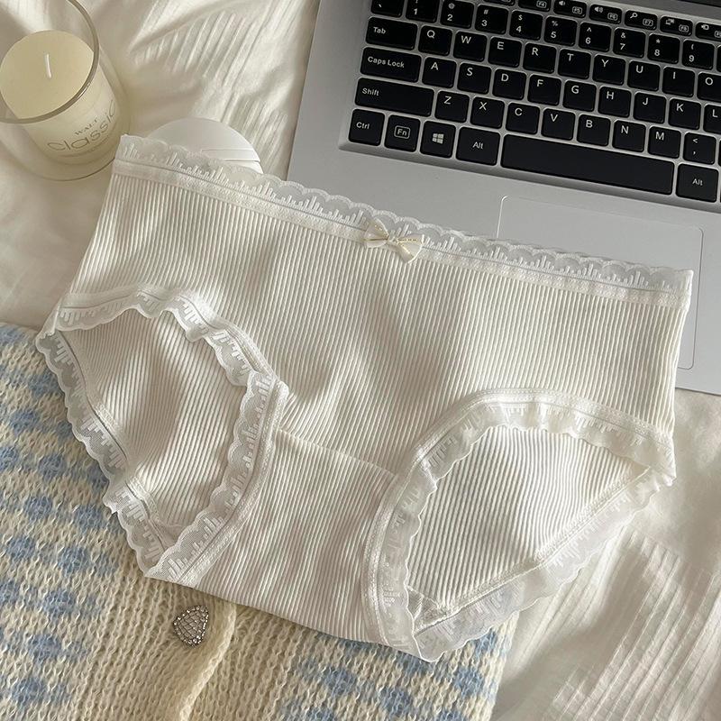 7A Antibacterial Cotton Lace-Trim Seamless Mid-Waist Underwear for Girls