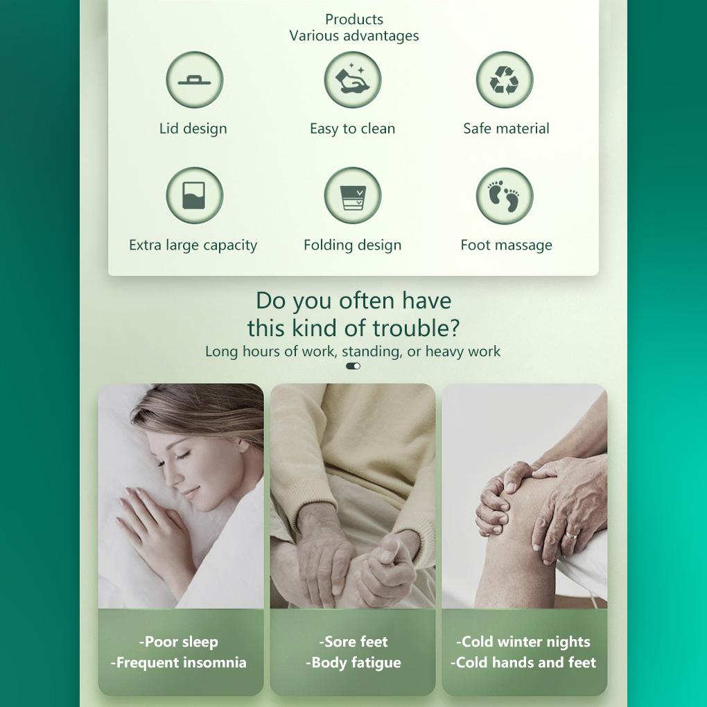 Складне Відро для Миття та Масажу Стоп, Щиколоток та Пальців Ніг, Великий Об'єм, Ванночка для Ног, Таз для Миття Ніг, Масажний Салон, Педикюр, Побутові Приналежності