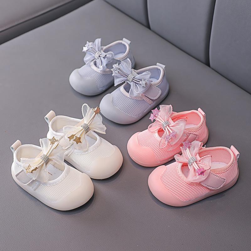 Cute Bowknot Anti-Kick Toddler Shoes for Baby Girls, Spring New Korean Version Breathable Soft Sole Princess Shoes