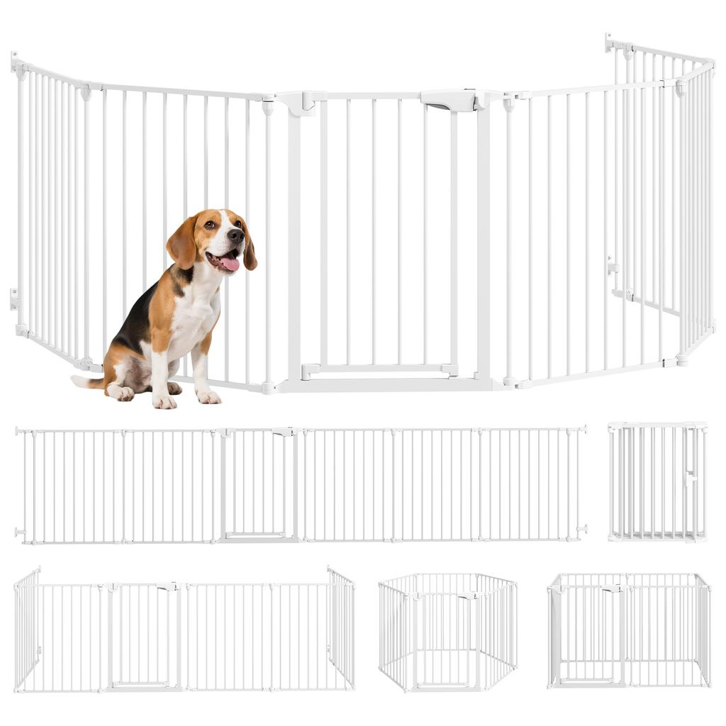 Pet Fence, 6-Panel Barrier with Door, Foldable, for Small & Medium-Sized Dogs, Plastic, Carbon Steel, White