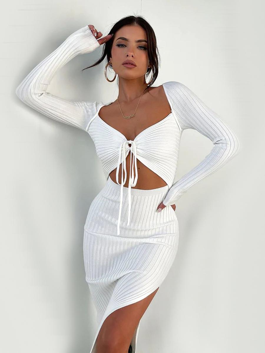 

Women s Knit Sweater Long Sleeve Dress, Waist Slimming High-End Style L білий