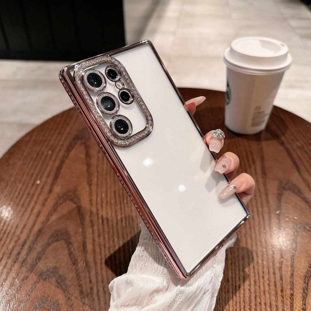 Samsung S25 Ultra Transparente Glitzer Strass Handyhülle - Anti-Drop Weiche Linsenfolie