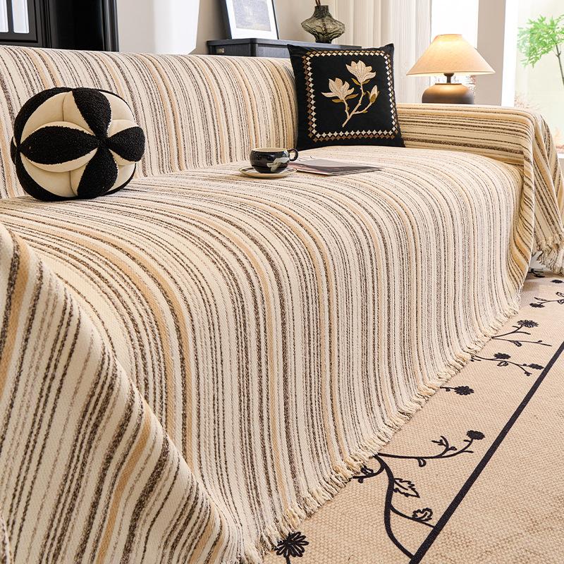 Nordic Striped Printed Sofa Towel with Tassels Soft Couch Cushion for Living Room Four Season Universal Furniture Protector