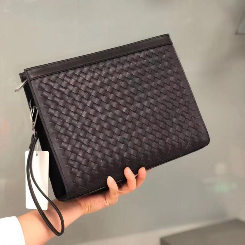 Mens Genuine Leather Woven Clutch Bag Handcrafted Top Grain Cowhide Business Wallet Commute
