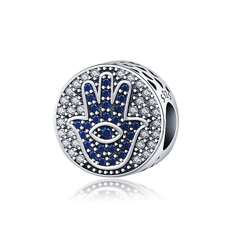 Exquisite 925 Silver Mysterious Blue Butterfly Devil's Eye Fatima's Hand Pendants Charms Beads Fit Qikaola Bracelets DIY Jewelry