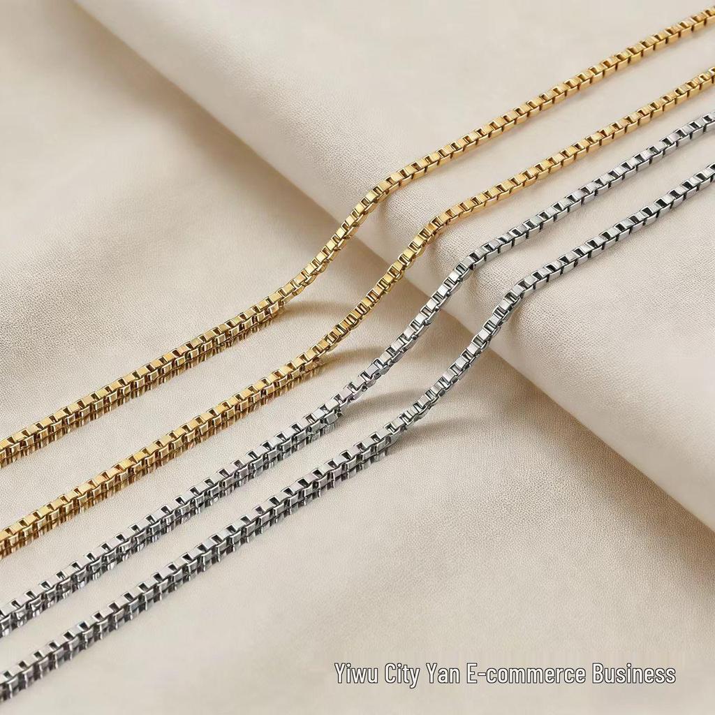 304 Stainless Steel 18K Gold Box Chain Necklace Bracelet Jewelry Accessories (Vacuum Electroplated, Square Chain, In Stock)