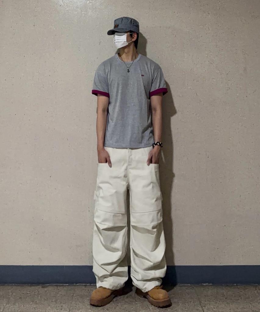AWESOME STUDIO Color Block Roll-Up Sleeve T-Shirt Melange Grey