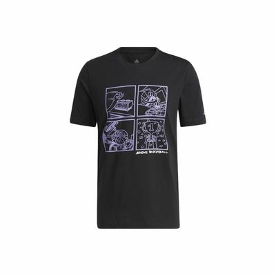 Cartoon Print Basketball Pullover Short-Sleeve T-Shirt for Men, Black