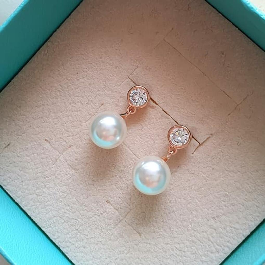 Women's 925 Silver 15K Plated Cubic Pearl Freshwater Earrings