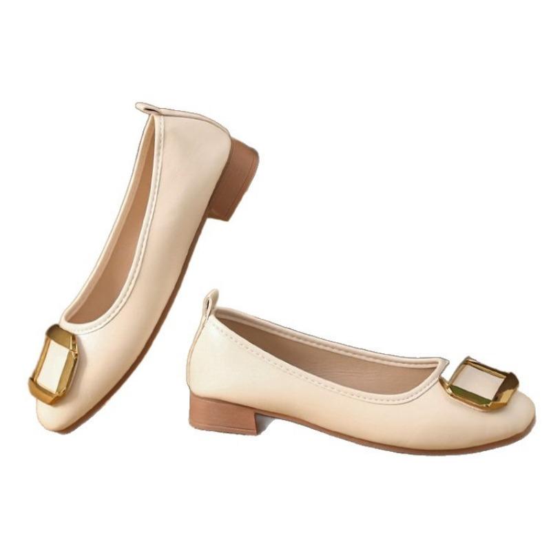 Square head soft leather shoes new retro thick heel soft sole work shoes low heel gentle commuting work shoes