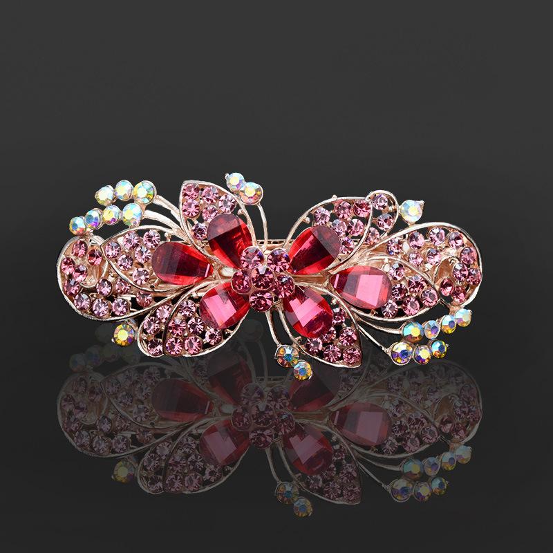 Clip de Primavera de Circonita Blanca Flor de Pedrería Brillante Clip Superior Clip Horizontal Elegante Adorno para el Cabello de Moda para Madres