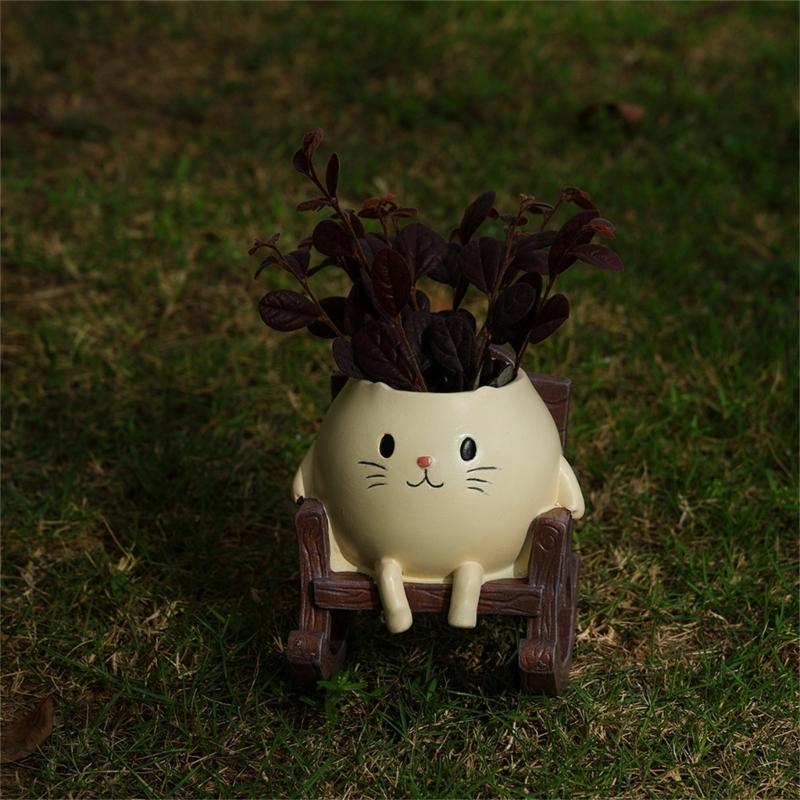 Playful Feline Shape Planter With Rocking Chair Design Lightweight Resin Flower Pot Decoration Fit for Home Balcony Desk
