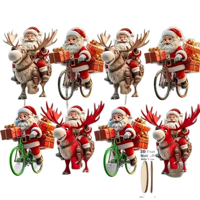 

Set of 8-piece wooden decorations Christmas tree ornaments Santa Thanksgiving and Halloween accessories червоний