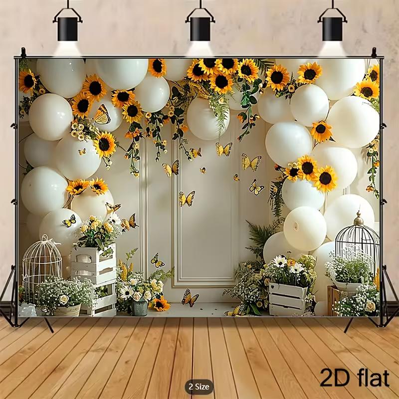 2D Sunflower and Butterfly Themed Backdrop Photo Background Banner