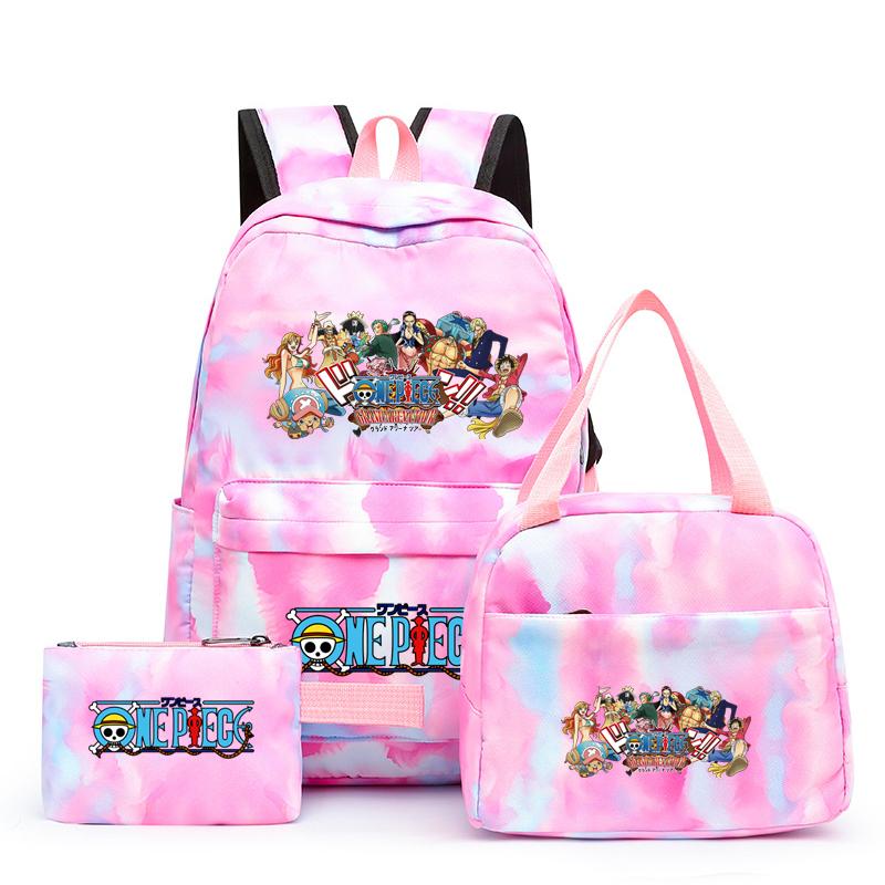 3 stk/sett Tilbake til skolen ryggsekk Anime ett stykke jenteryggsekksett Kawaii skoleelever Gutt Barn Matpakke Blyantboks