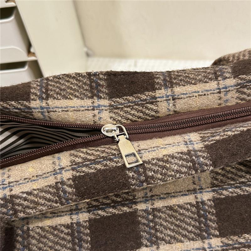 Bear Shoulder Bag Women's Bag Vintage Plaid Tote Bag