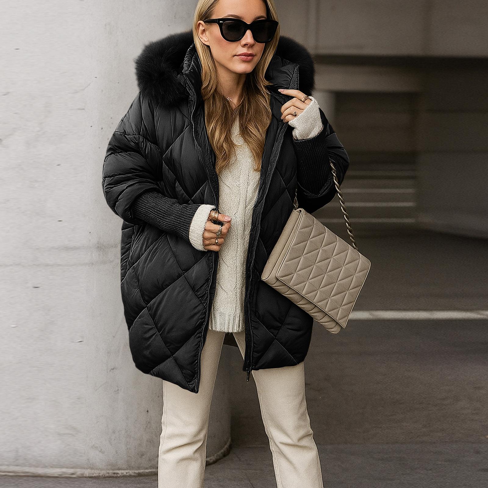 

Jackets For Women Jacket Fleece Lined Winter Coats Hooded Down Coat With Zip Pockets L