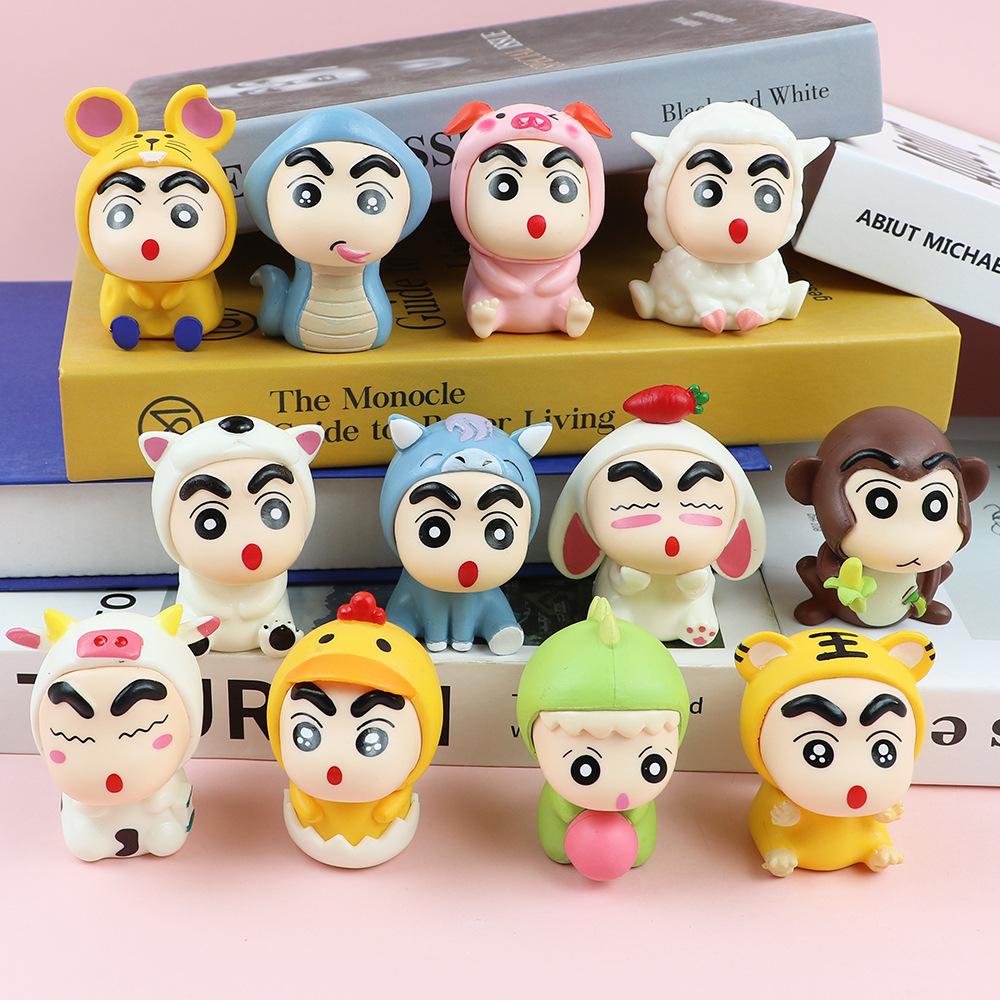 12Pcs/Set Animal Crayon Shin-Chan Action Figure Mini Figurine Toy Collectible Model Doll Fans Gift