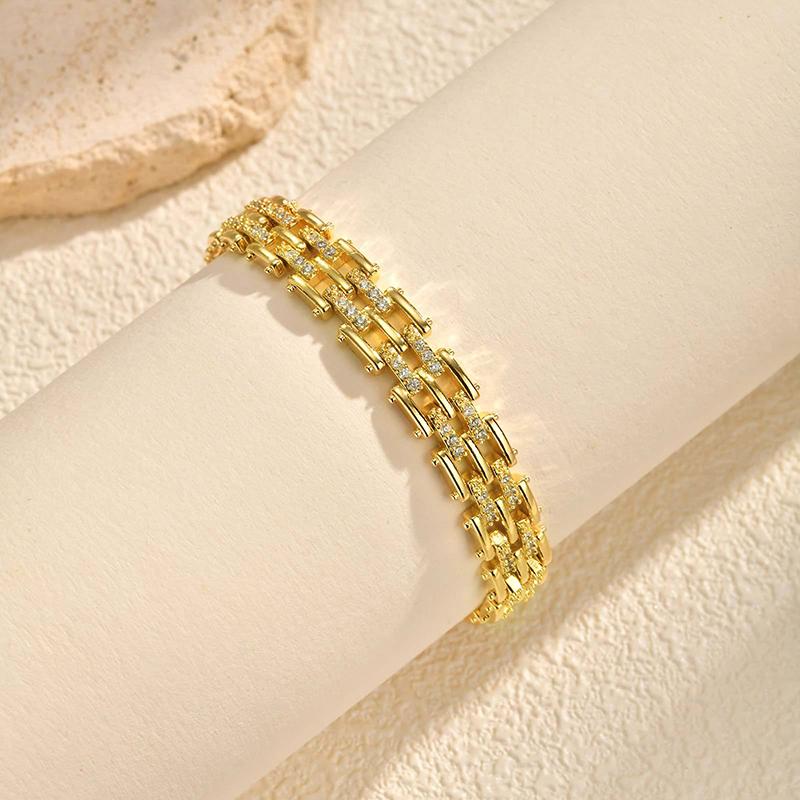 Vergoldete Kupfer Messing Materialien Uhrenarmband Mehrfachauswahl Zirkon Armband Mit Kette