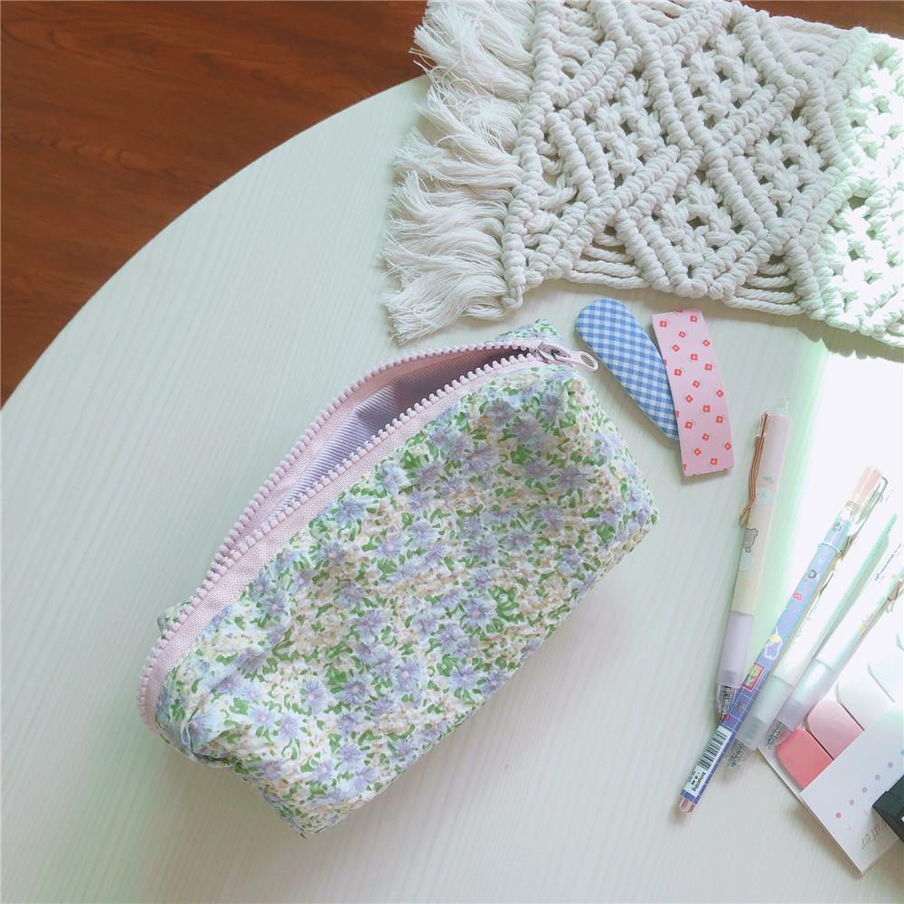 Light Colored Floral Storage Bag Cute Cotton Toiletry Bag Student Stationery Floral Pencil Case Sweet Beauty Style Storage Bag