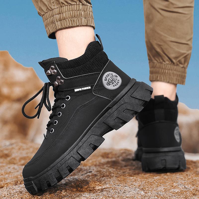 Men's Shoes Autumn Non-slip and Wear-resistant Outdoor Work High-top Outdoor Tooling Shoes Yellow New Men's Sports Martin Boots