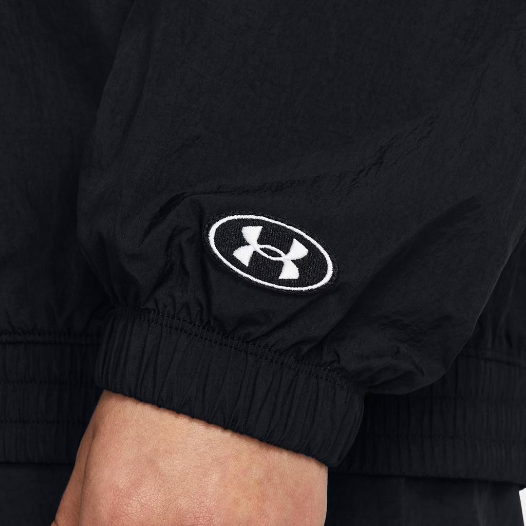 Under Armour Legacy Crinkle Jacket With Loose Lapel And Zipper Women Jacket Black White 1382762-001