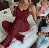 New 2026 Sleeveless Women's Red Heart Print Lace Camisole & Long Pants Pajama Set, Sexy Sleepwear for All Seasons
