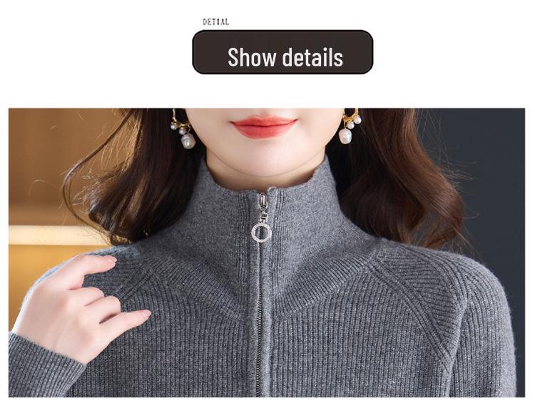 Women's Half-Zip Pure Wool Sweater - Autumn & Winter Warm, Loose Slimming Lapel Knitwear Top
