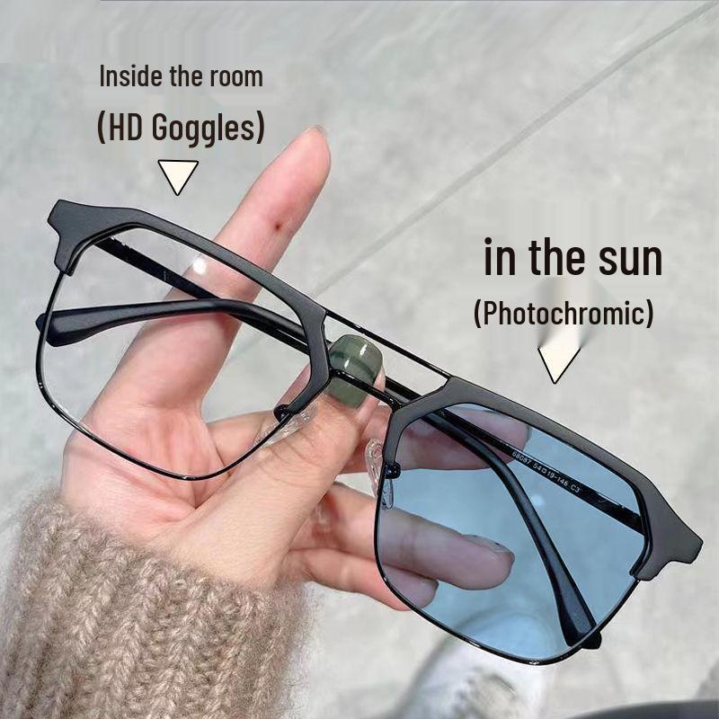 

Стильные мужские и женские очки с защитой от синего света и УФ-лучей, с фотохромным затемнением и простой оправой с двойной перекладиной для миопии. 0° Non-Prescription