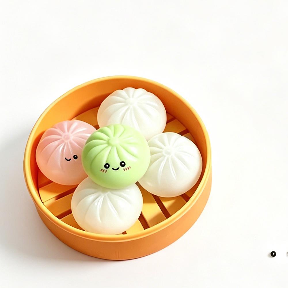 5Pcs Mini Dumplings With Steamer Bun Squeezable Toys Set Soft Stress Relief Crystal Squishy Fidget Sensory Toy Party Favors Gift