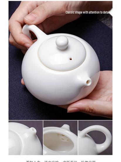 Mutton Fat White Porcelain Kung Fu Tea Set - Teapot, Gaiwan, and Teacup for Home & Office