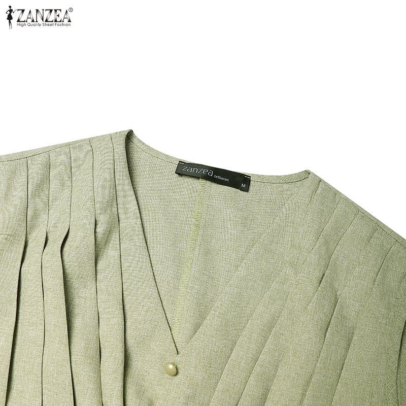 ZANZEA Rochie Casual de Vară cu Gât în V, Fără Mâneci pentru Femei