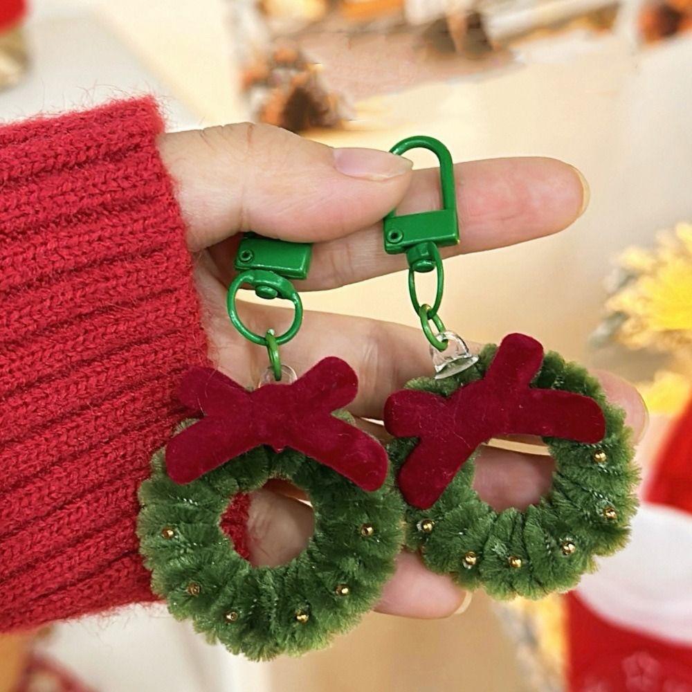 Bow Mini Wreath Keychain Cartoon Christmas Brooch Cute Christmas Pendant  Car Key Pendant