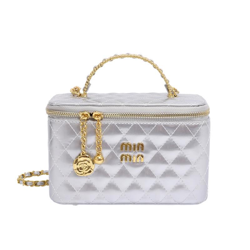 

Премиальная сумка-клатч женская новая модная сумка-коробка с бриллиантовой цепочкой универсальная на плечо, кроссбоди серебряный