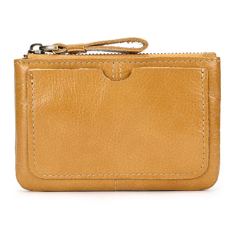 Little Coin Purse Genuine Leather Real Cowhide Men's Leather Short Wallet Mini Purse Men Women Key Wallet Card Zip With Key Ring