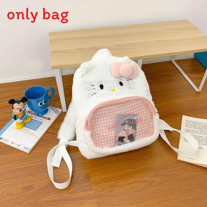 Милый плюшевый рюкзак с клетчатым узором Hello Kitty, Kuromi, Cinnamoroll, My Melody для повседневных путешествий и легкой нагрузки HelloKitty