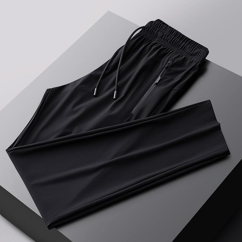 Men s Ice Silk Joggers  Summer Quick Dry Elastic Waist Tapered Athletic Pants With Zipper Pockets 4XL чёрный