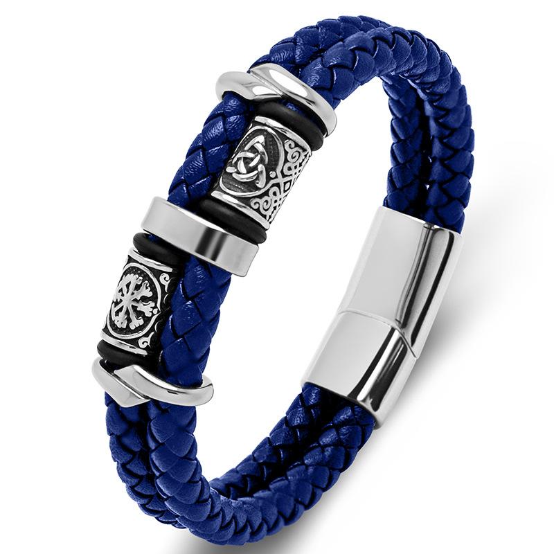 Bracciale Vikingo Fatto a Mano in Pelle e Acciaio Inossidabile per Uomo Accessorio di Moda